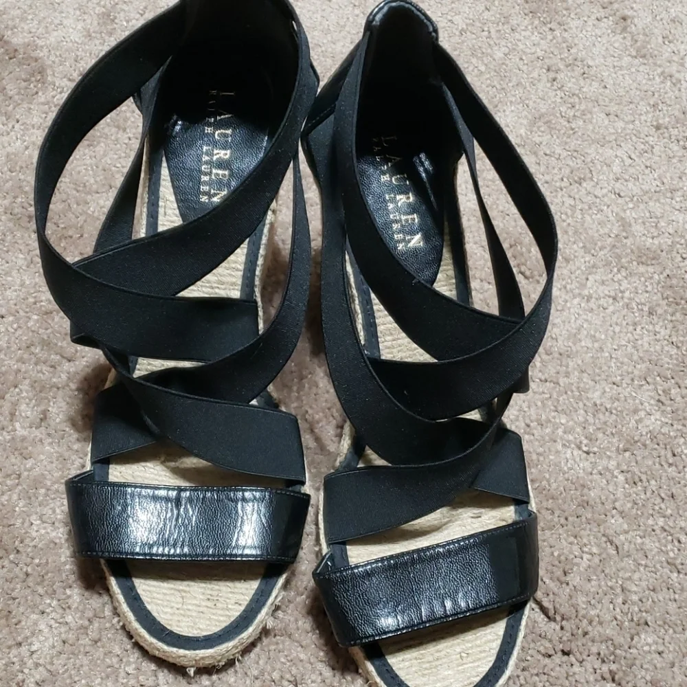 Lauren Ralph Lauren black strappy rope heels